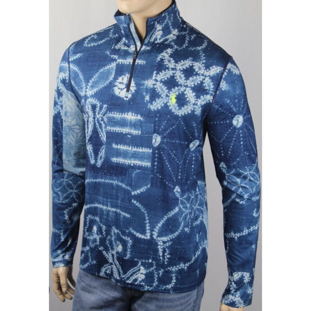 Ralph Lauren Performance Blue Tie Dye Lightweight Half Zip Sweater